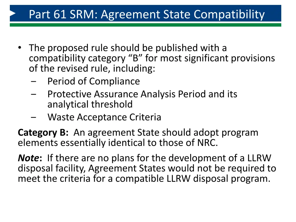 part 61 srm agreement state compatibility