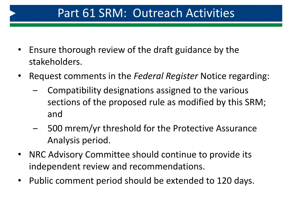 part 61 srm outreach activities