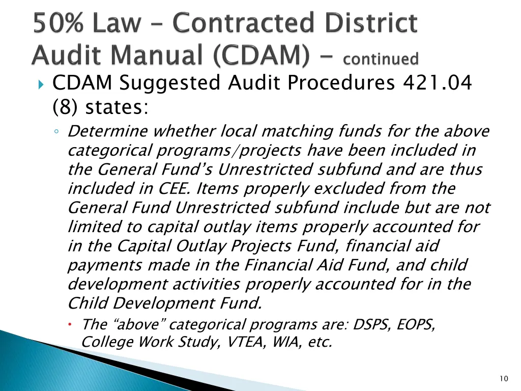 cdam suggested audit procedures 421 04 8 states
