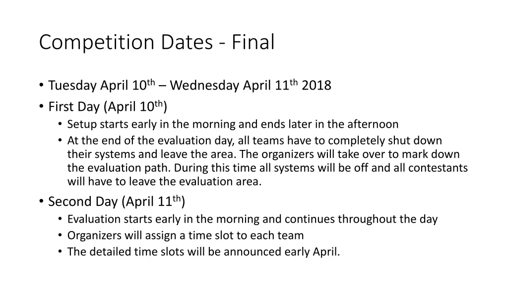 competition dates final