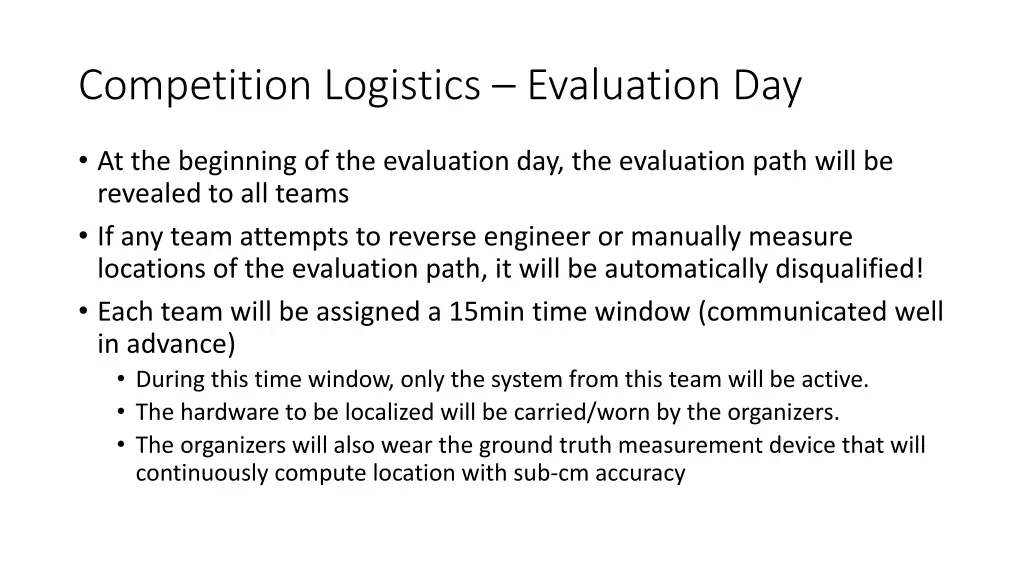 competition logistics evaluation day