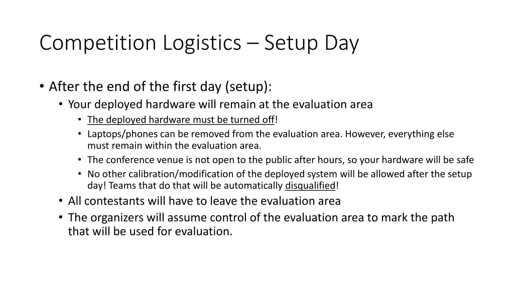 competition logistics setup day 1