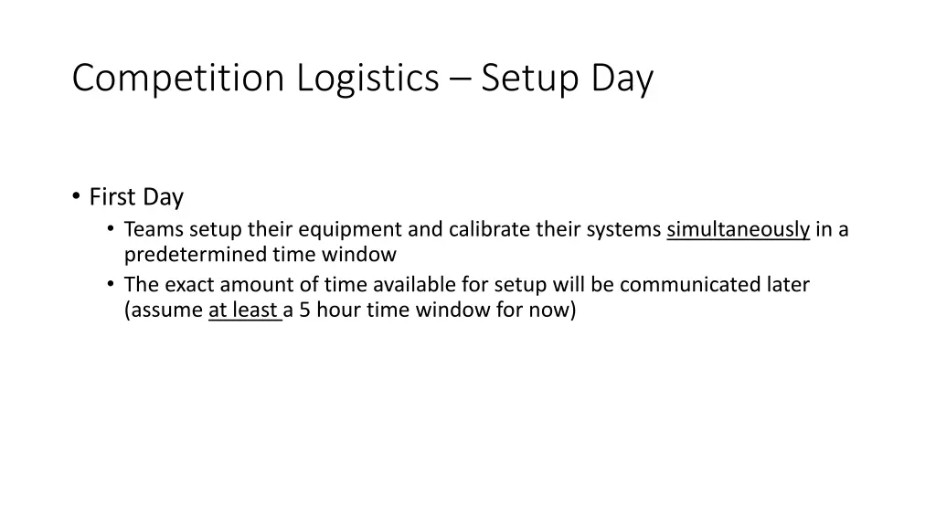 competition logistics setup day