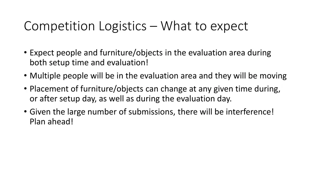 competition logistics what to expect