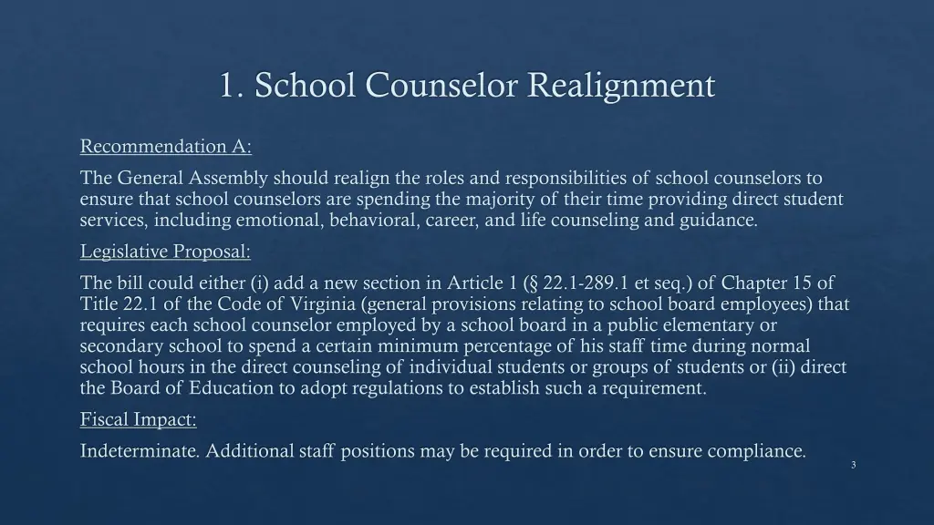 1 school counselor realignment