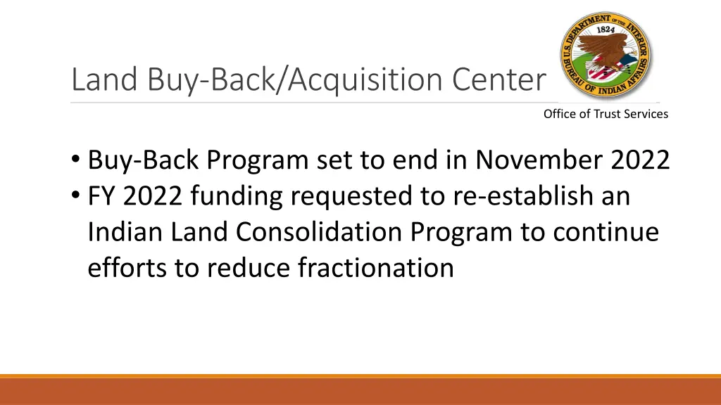 land buy back acquisition center