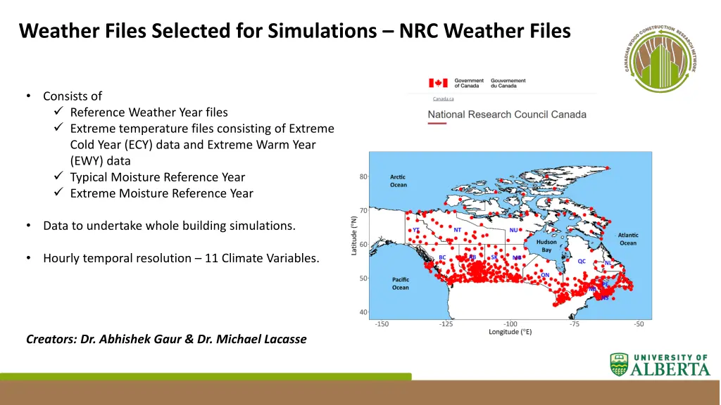 weather files selected for simulations