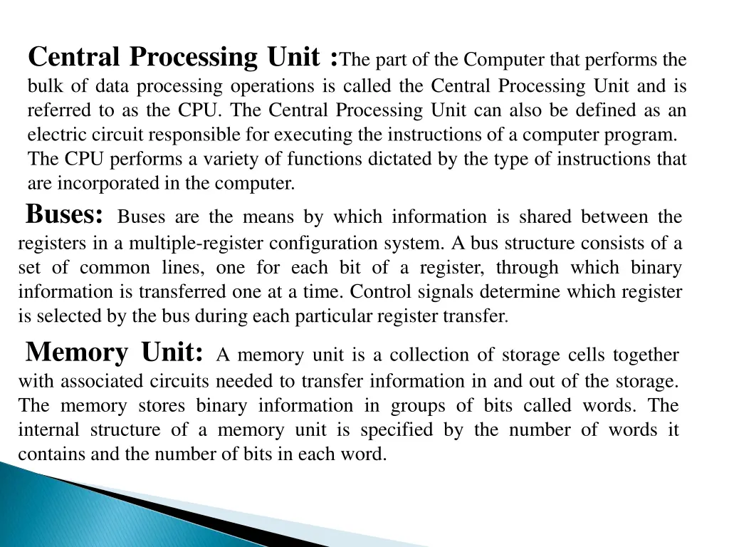 central processing unit the part of the computer