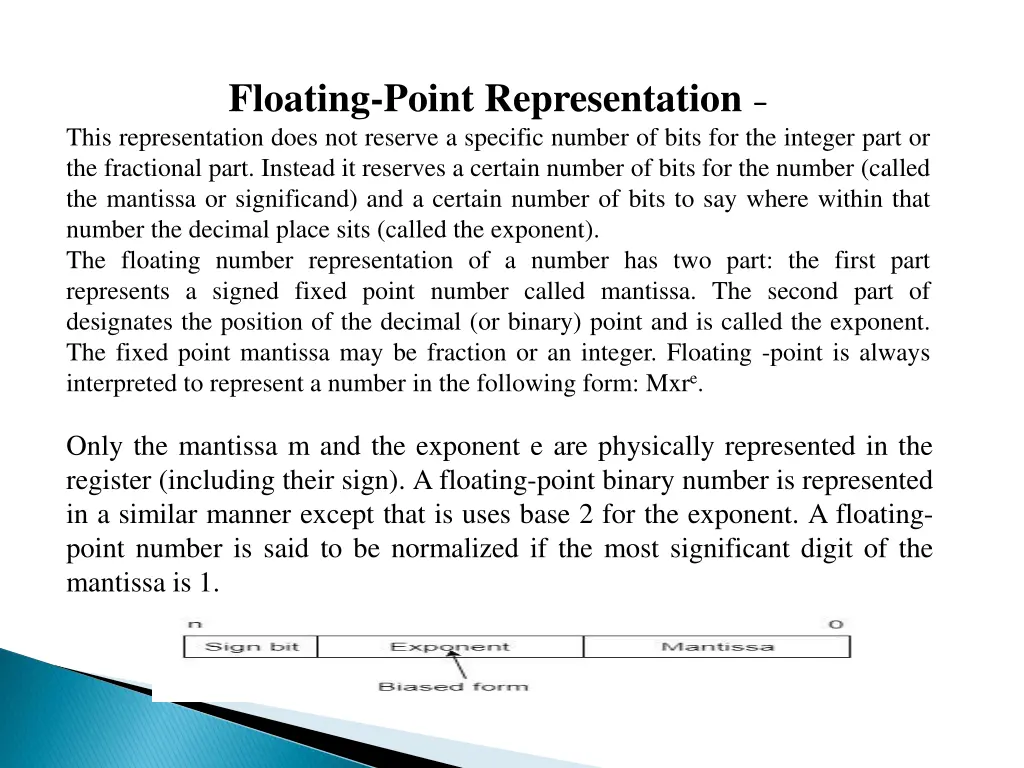 floating point representation this representation