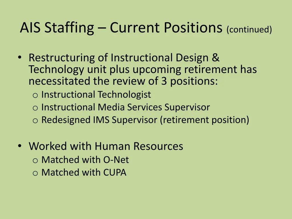 ais staffing current positions continued