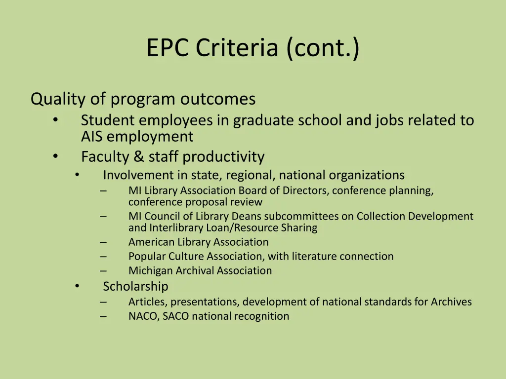 epc criteria cont 2