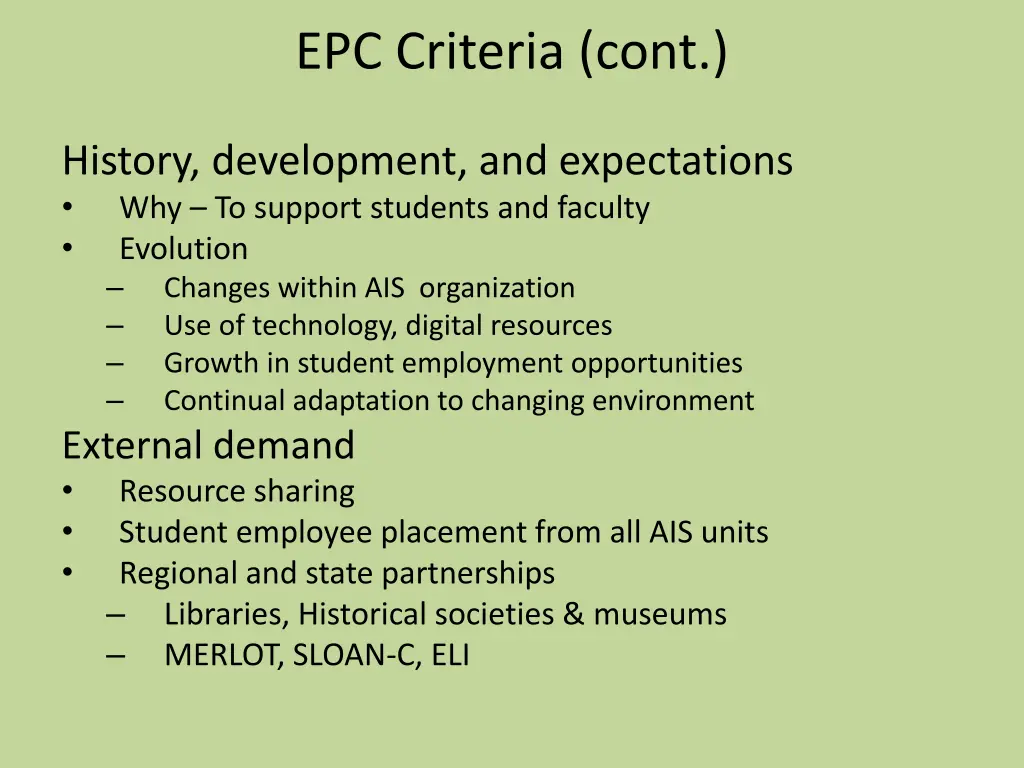 epc criteria cont