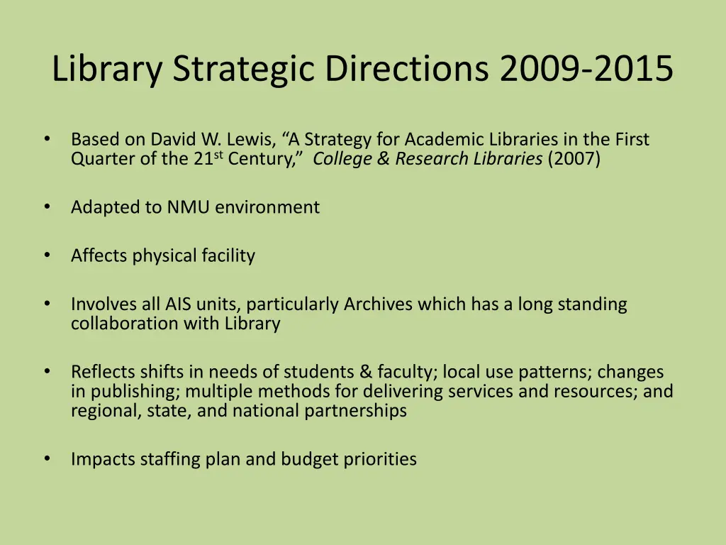 library strategic directions 2009 2015