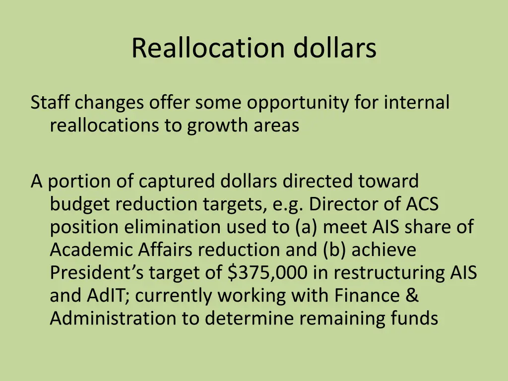 reallocation dollars