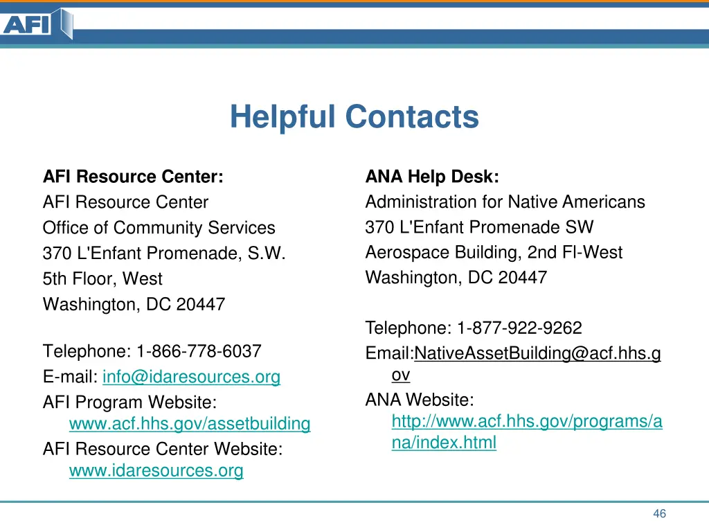 helpful contacts