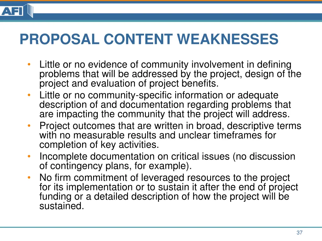 proposal content weaknesses