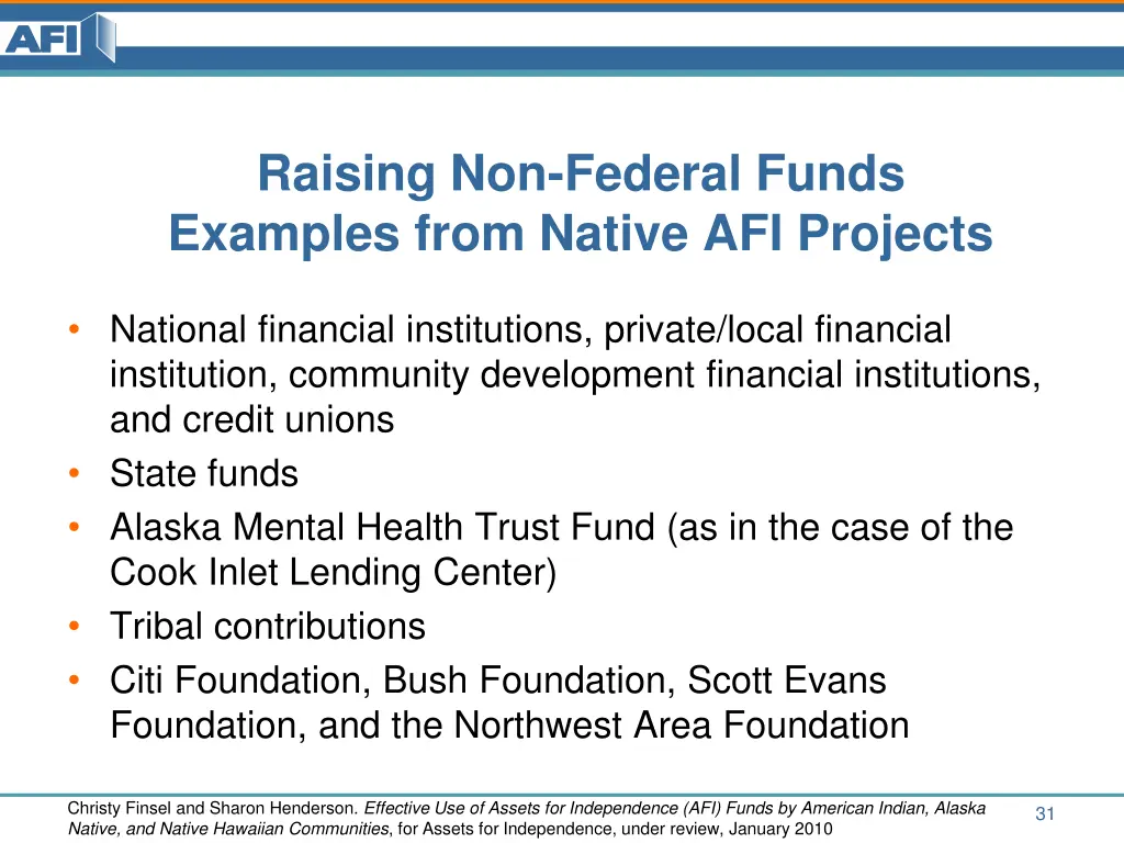 raising non federal funds examples from native