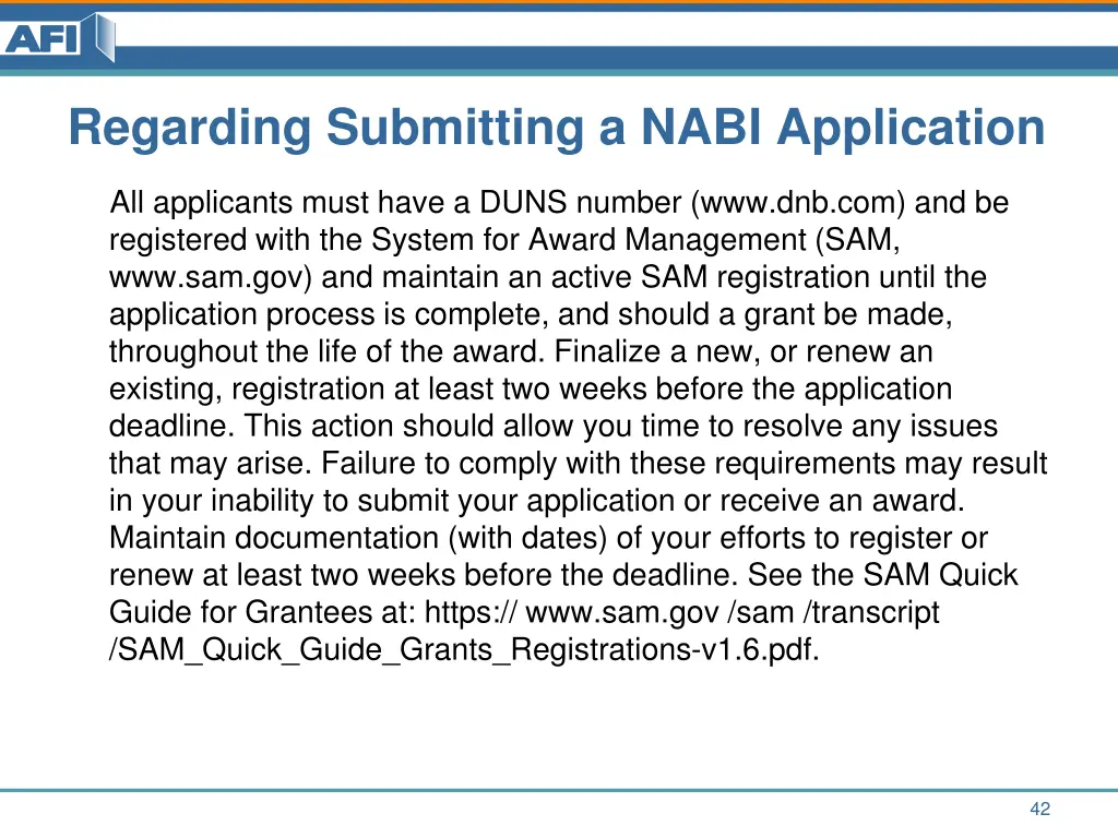 regarding submitting a nabi application