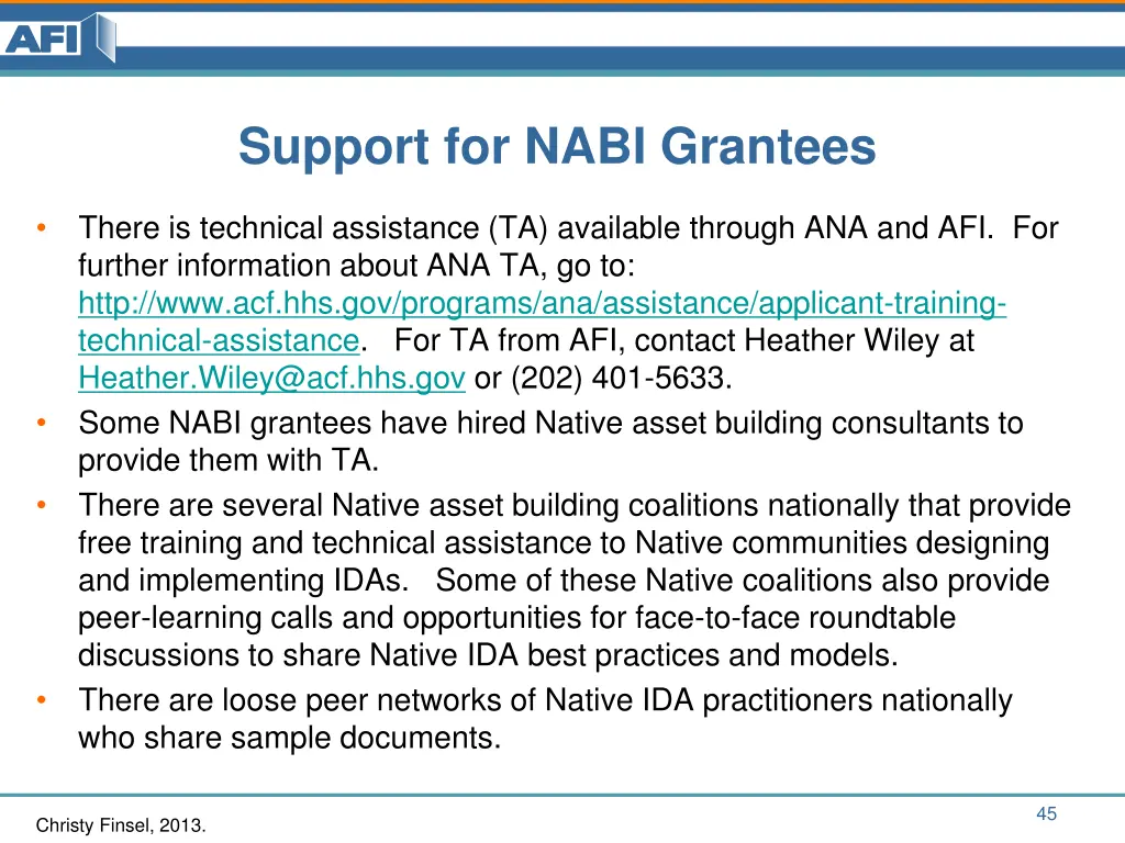 support for nabi grantees