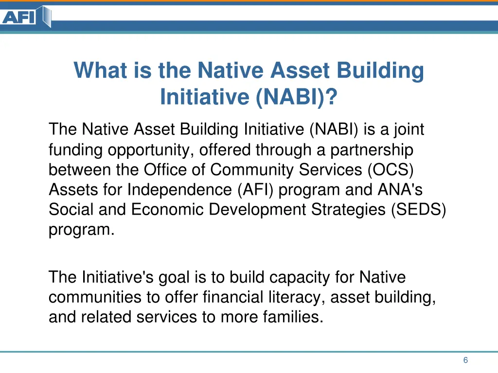 what is the native asset building initiative nabi