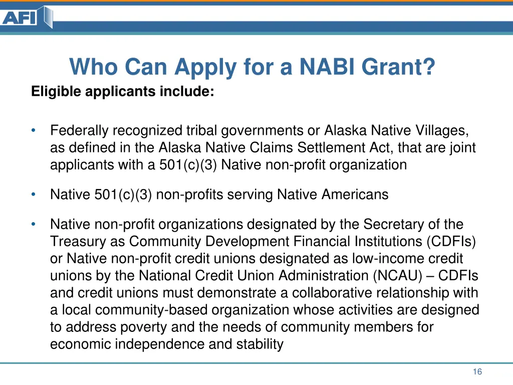 who can apply for a nabi grant eligible