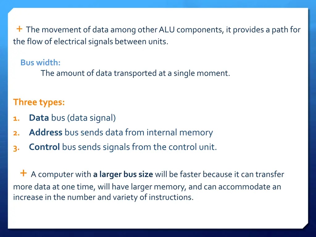 the movement of data among other alu components