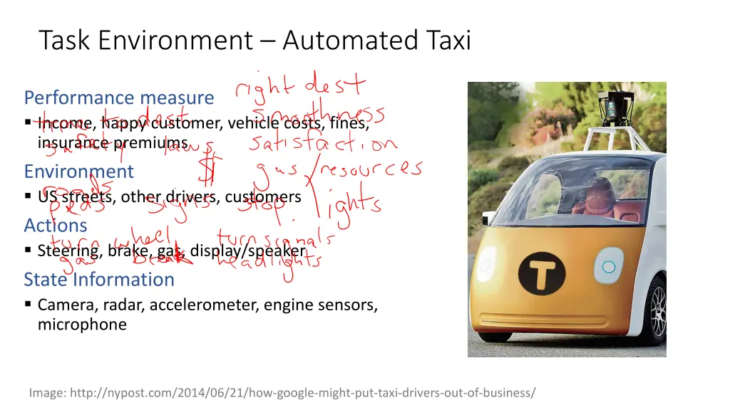 task environment automated taxi