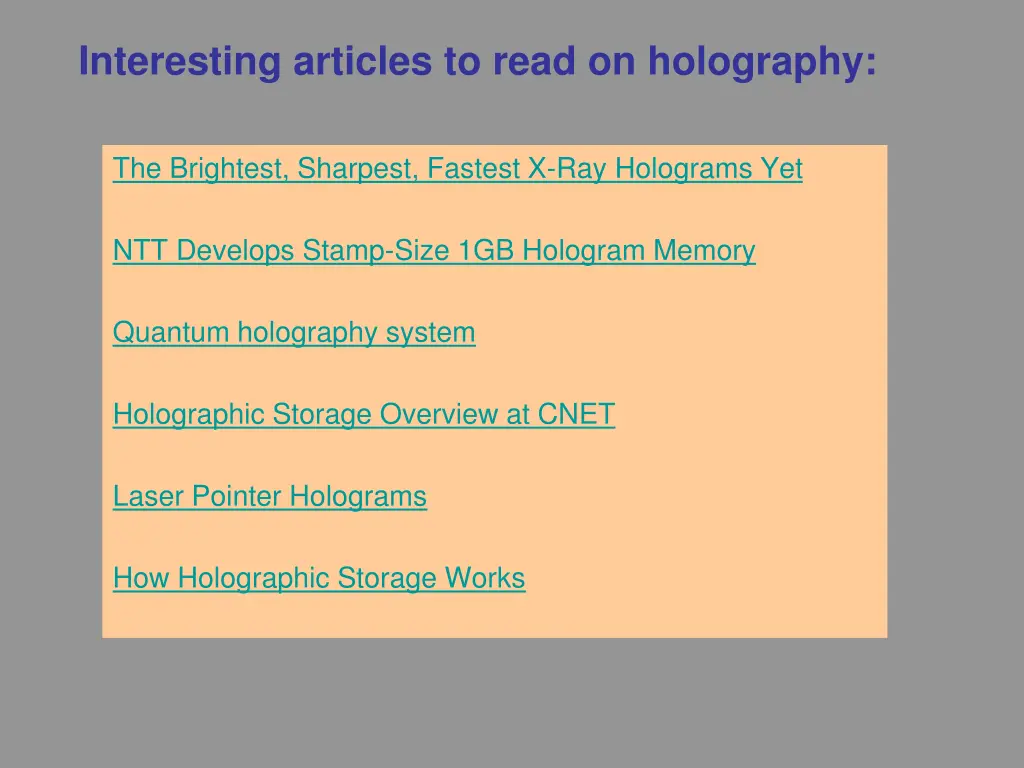 interesting articles to read on holography