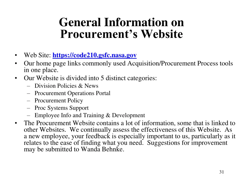 general information on procurement s website