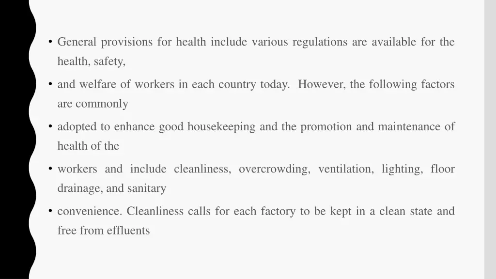 general provisions for health include various