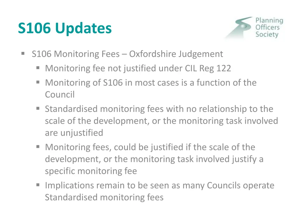 s106 updates