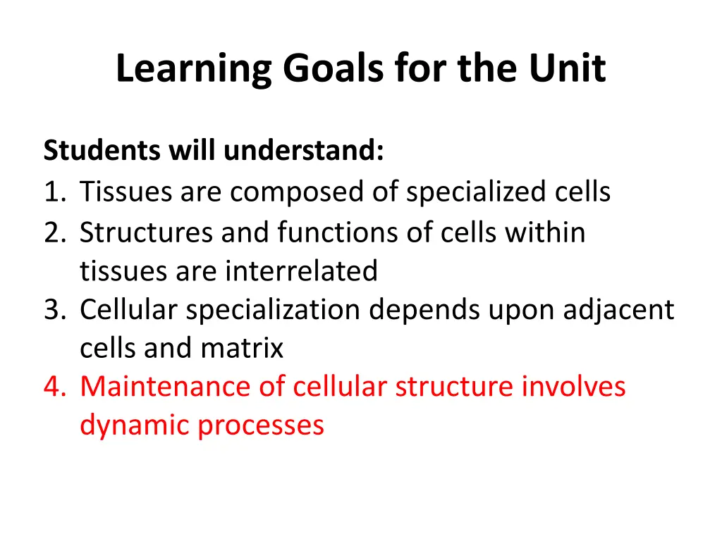 learning goals for the unit