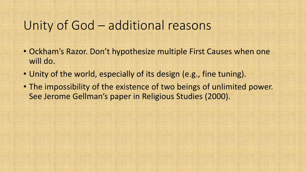 unity of god additional reasons