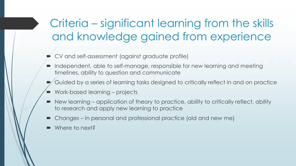 criteria significant learning from the skills