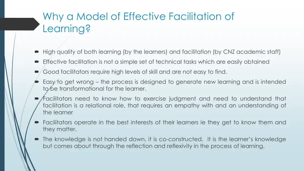 why a model of effective facilitation of learning
