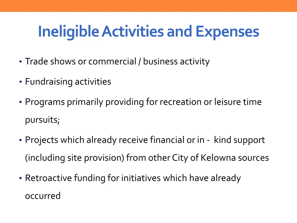 ineligible activities and expenses