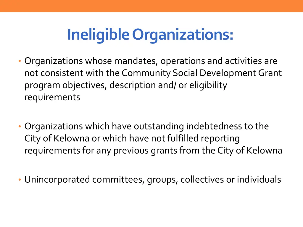 ineligible organizations