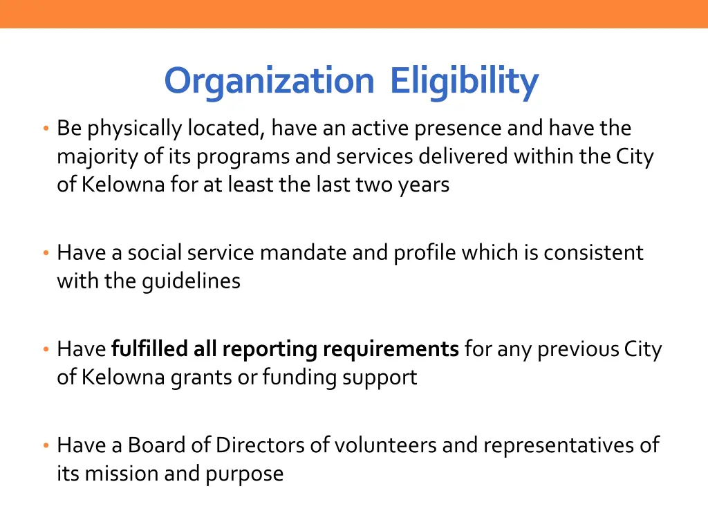 organization eligibility