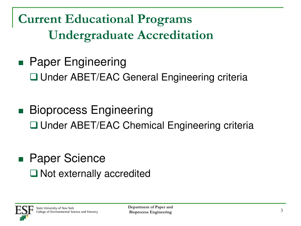 current educational programs undergraduate