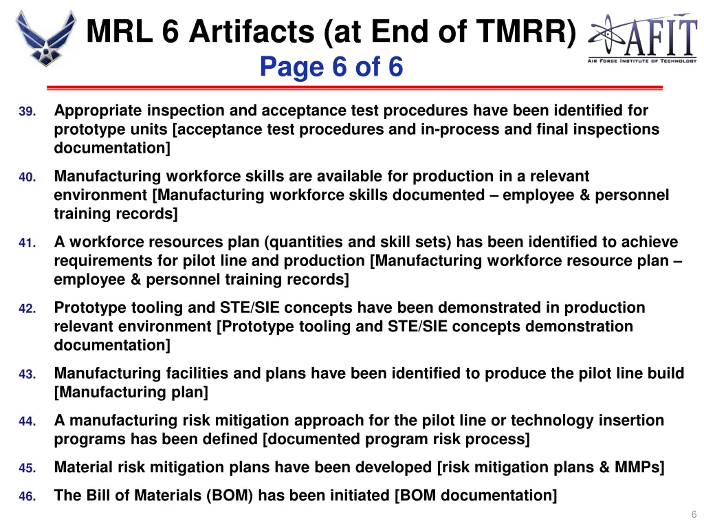 mrl 6 artifacts at end of tmrr page 6 of 6