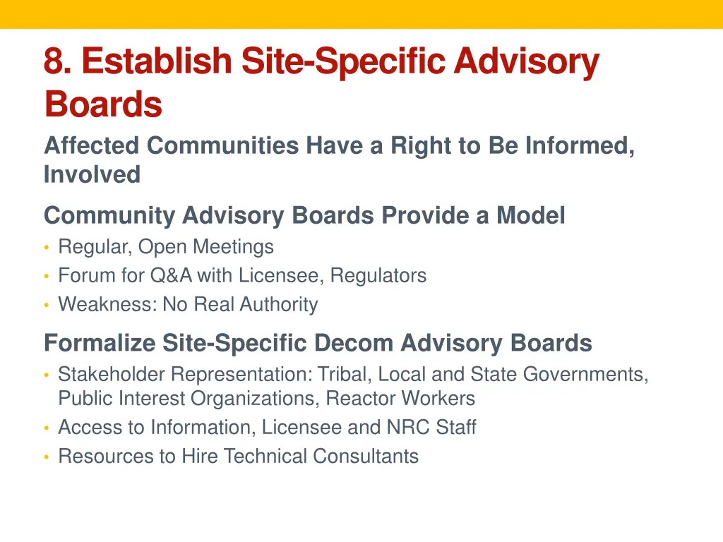 8 establish site specific advisory boards