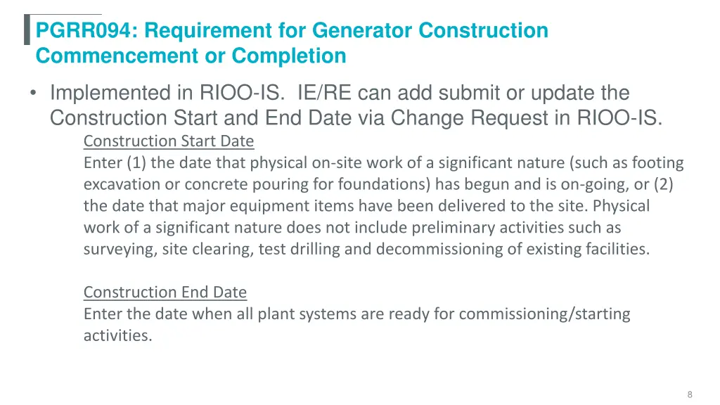 pgrr094 requirement for generator construction