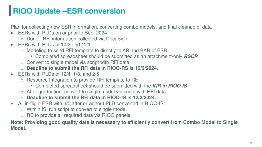 rioo update esr conversion