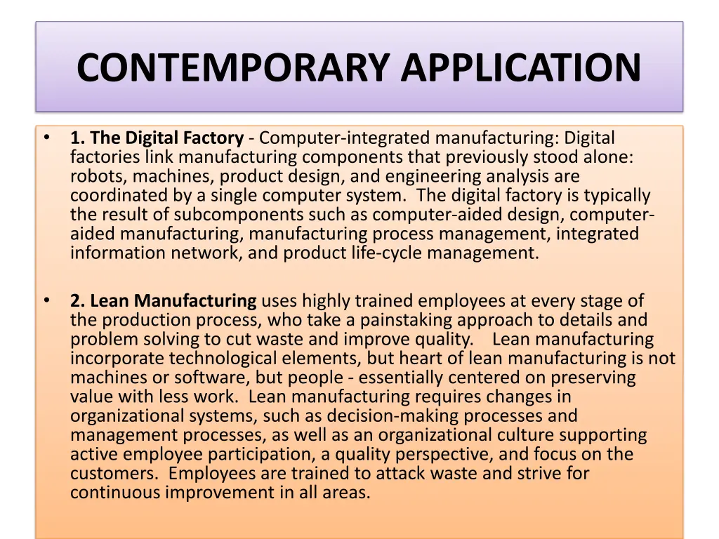 contemporary application