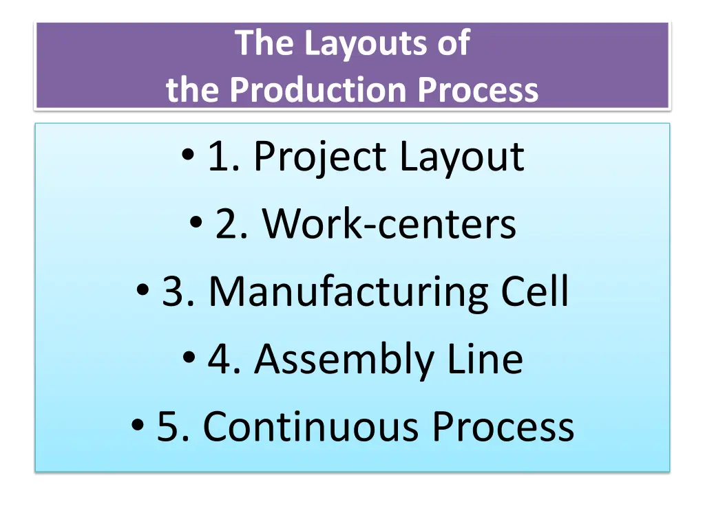 the layouts of the production process 1 project