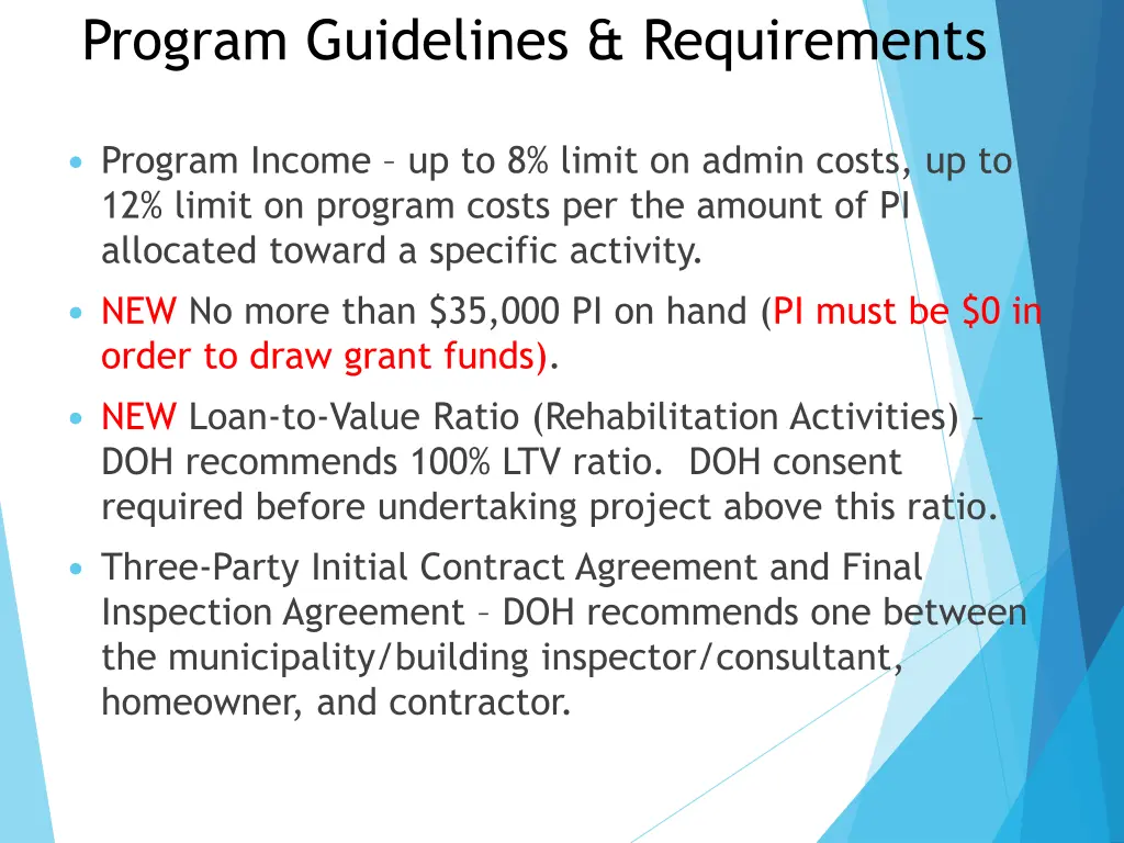 program guidelines requirements 1