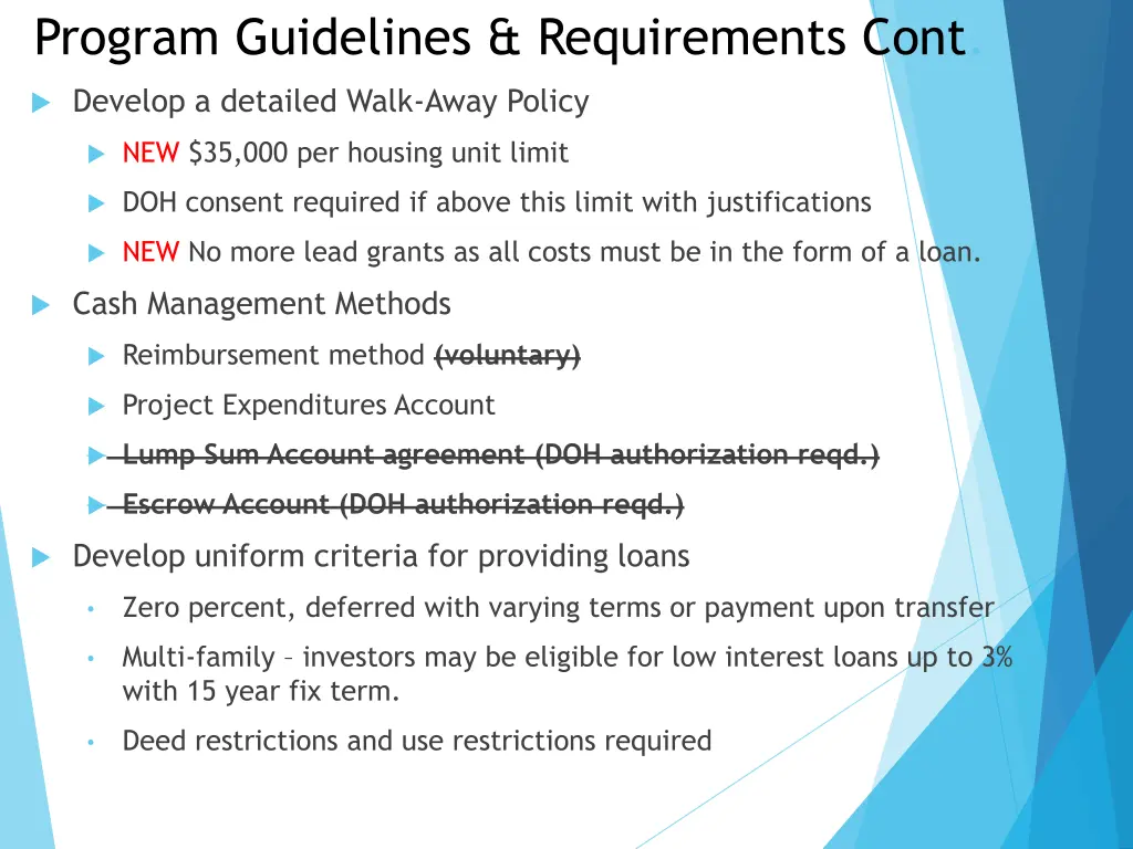program guidelines requirements cont
