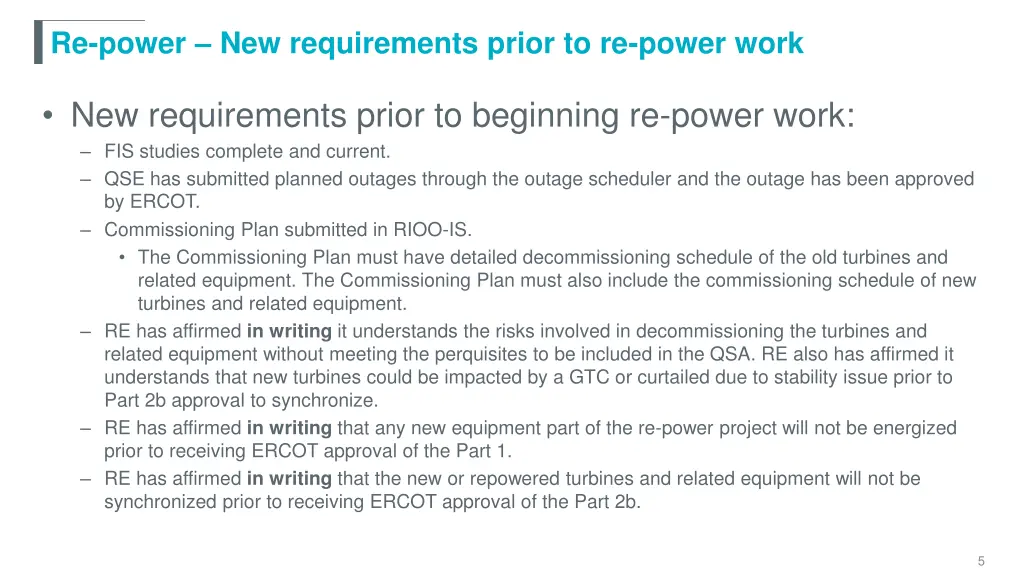 re power new requirements prior to re power work