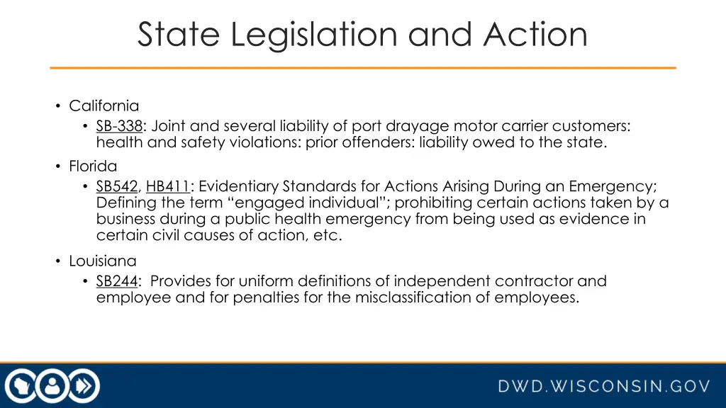 state legislation and action