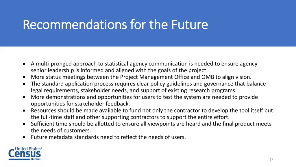 recommendations for the future recommendations